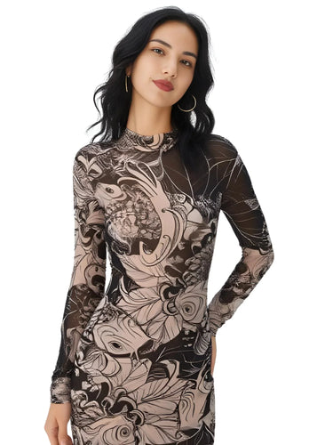 Long Sleeve Mesh See Through Streetwear Bodycon Dress -, Dress , Drestiny , Australia, Canada, Gender_Women, Khaki, L, Long Sleeves, M, Maxi Dresses, New Zealand, S, United Kingdom, United States , Drestiny , www.shopdrestiny.com